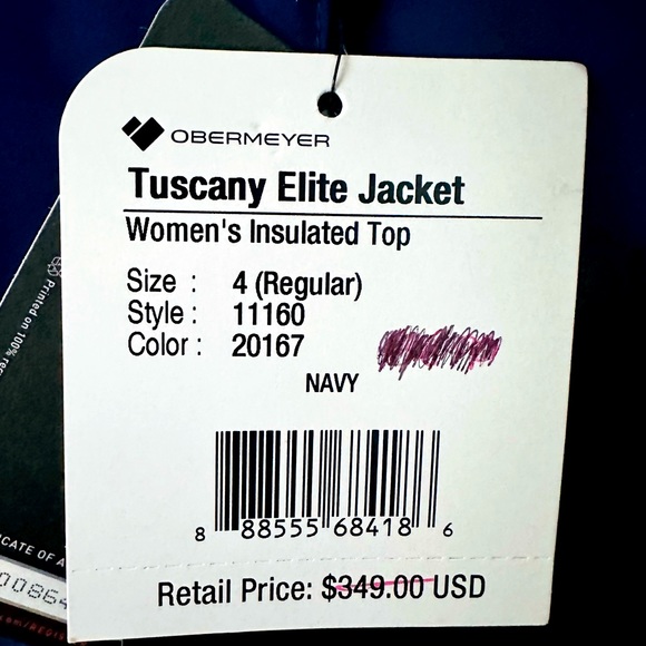 NWTs Obermeyer Tuscany Elite Insulated Ski Jacket. Navy. Sz. 4 - Picture 13 of 16